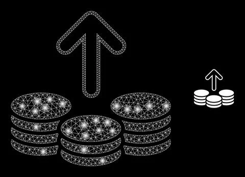 Vector Mesh Net Spend Coins with Glowing Wire Frame Dots Stock Illustration