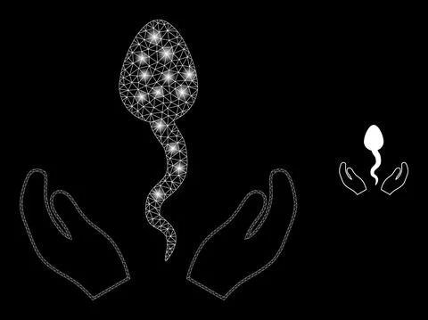 Vector Mesh Net Sperm Care Hands with Shiny Wire Frame Flares Stock Illustration