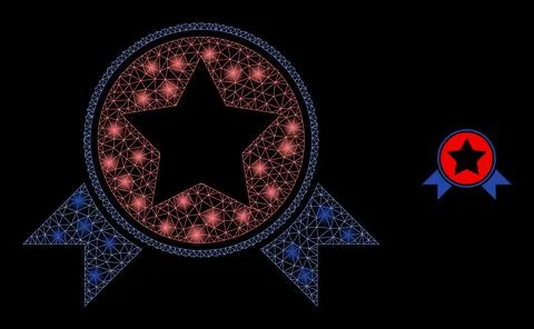 Vector Mesh Net Star Award with Ribbons with Illumitated Constellation Dots 库存插图