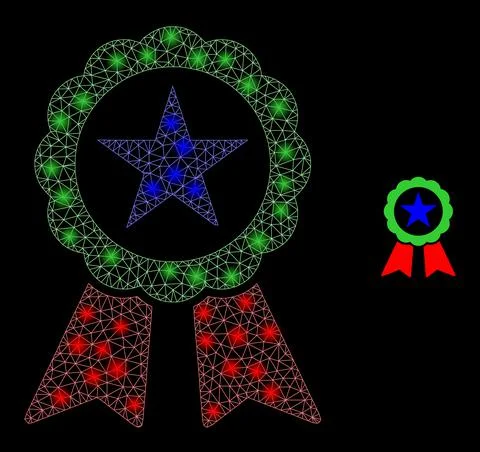 Vector Mesh Net Star Seal with Light Network Dots Illustrazione stock