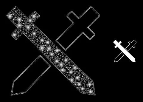 Vector Mesh Net Swords with Light Constellation Flashes Stock Illustration
