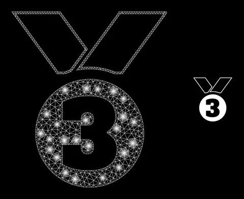 Vector Mesh Net Third Place Award with Glare Wire Frame Dots Illustrazione stock