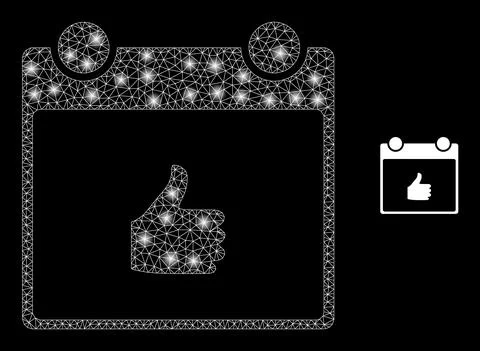 Vector Mesh Net Thumb up Calendar Page with Glare Carcass Flashes Stock Illustration