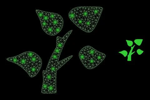 Vector Mesh Net Tree Plant with Illumitated Constellation Flares Stock Illustration