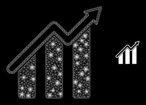 Vector Mesh Net Trend Chart with Light Network Flashes Illustrazione stock