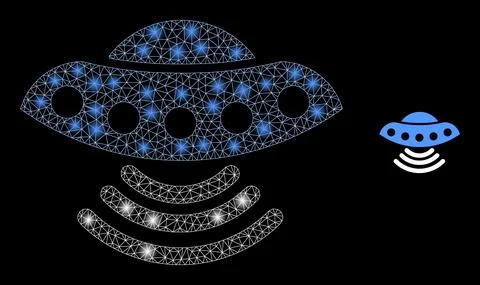 Vector Mesh Net UFO with Glowing Wire Frame Flares Stock Illustration