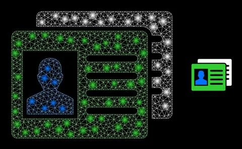 Vector Mesh Net User Id Cards with Glowing Network Spots Stock Illustration