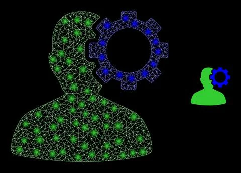 Vector Mesh Net User Options Gear with Shiny Network Flares Stock Illustration