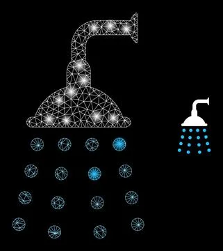 Vector Mesh Net Water Shower with Glowing Carcass Spots Illustrazione stock