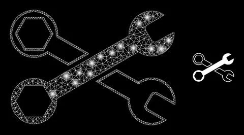Vector Mesh Net Wrenches with Glowing Wire Frame Spots Stock Illustration