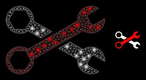 Vector Mesh Net Wrenches with Glowing Carcass Flashes Stockillustratie