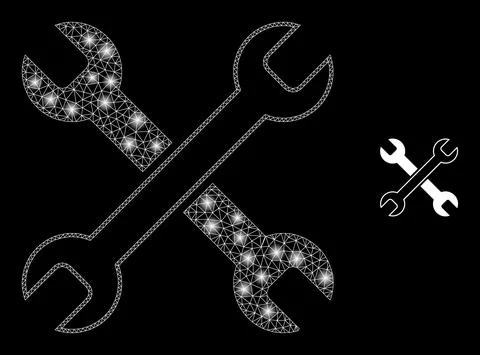 Vector Mesh Net Wrenches with Shiny Carcass Flashes Stock Illustration