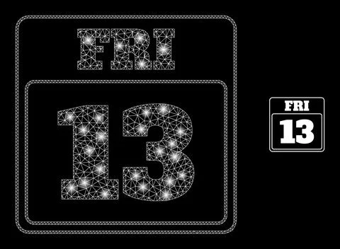Vector Mesh Web 13Th Friday Calendar Page with Illumitated Network Flashes Stock Illustration