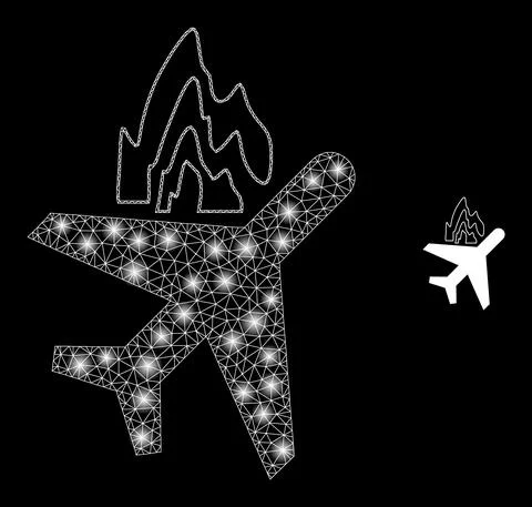 Vector Mesh Web Airplane Crash with Majestic Wire Frame Spots Illustrazione stock