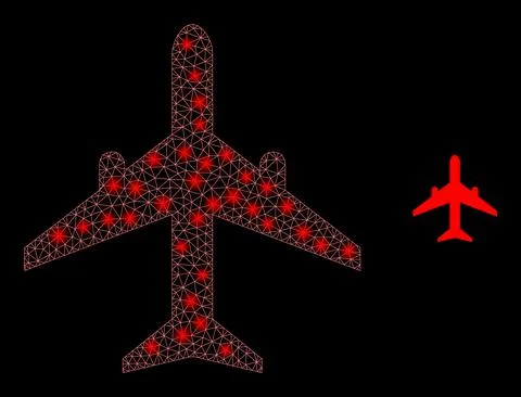 Vector Mesh Web Airplane with Illumitated Network Flashes Illustrazione stock