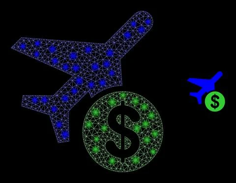 Vector Mesh Web Airplane Price with Magic Wire Frame Spots Illustrazione stock