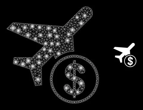 Vector Mesh Web Airplane Price with Light Carcass Flashes Stock Illustration