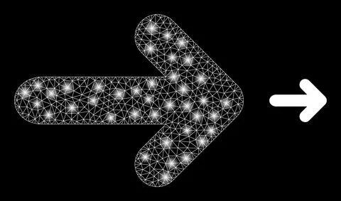 Vector Mesh Web Arrow Right with Glare Wire Frame Flares Stock Illustration