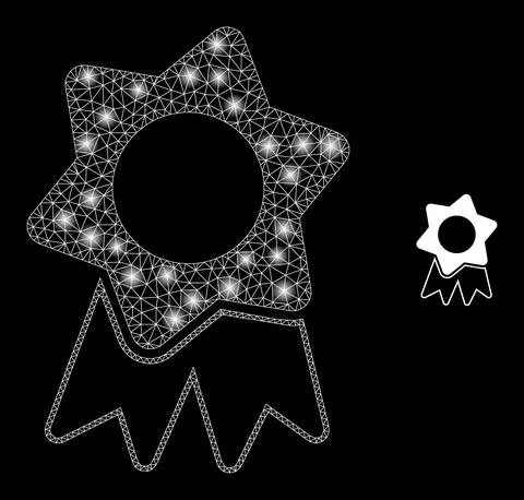Vector Mesh Web Award Badge with Magic Wire Frame Spots 스톡 일러스트