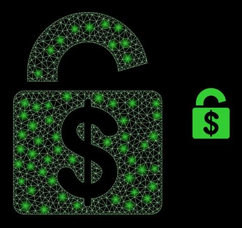 Vector Mesh Web Bank Lock with Illumitated Constellation Flashes Stock Illustration