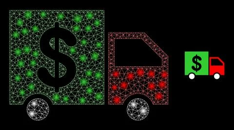 Vector Mesh Web Banking Delivery with Glowing Carcass Flashes Stock Illustration