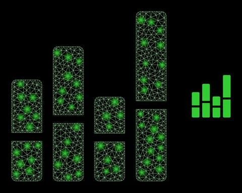 Vector Mesh Web Bar Chart with Bright Constellation Flashes Stock Illustration