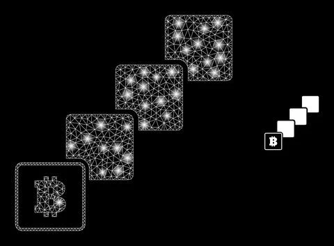 Vector Mesh Web Bitcoin Blockchain with Magic Constellation Flashes Illustrazione stock
