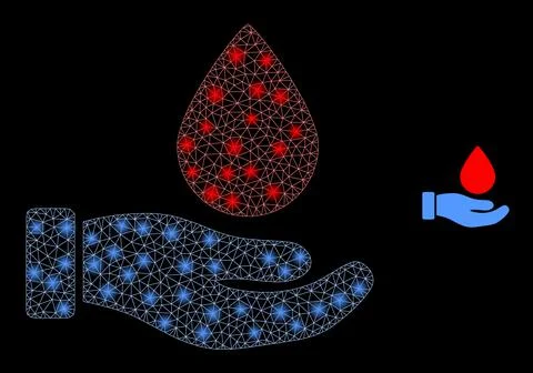 Vector Mesh Web Blood Donation Hand with Shiny Carcass Spots Stock Illustration