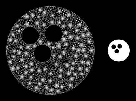 Vector Mesh Web Bowling Ball with Illuminated Constellation Flashes Stock Illustration