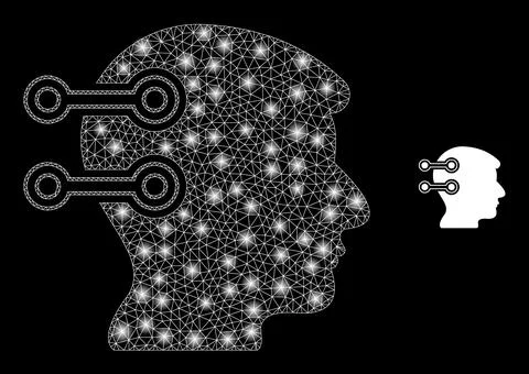 Vector Mesh Web Brain Interface Links with Shiny Carcass Flares Stock Illustration