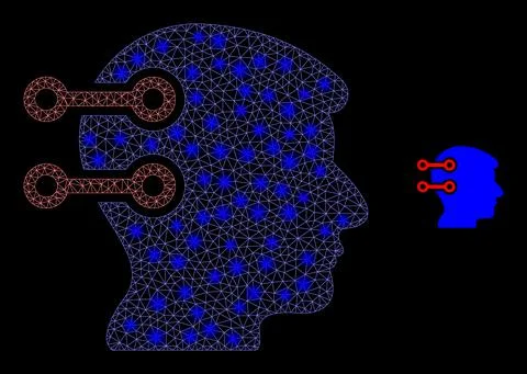 Vector Mesh Web Brain Interface Links with Light Constellation Spots Illustrazione stock