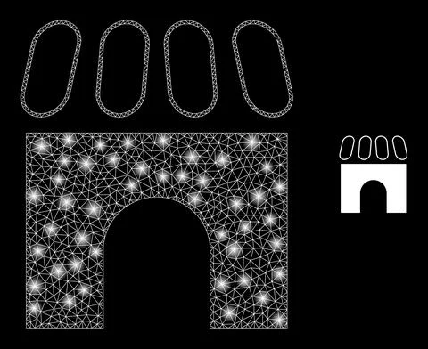 Vector Mesh Web Building with Bright Constellation Flashes Stock Illustration