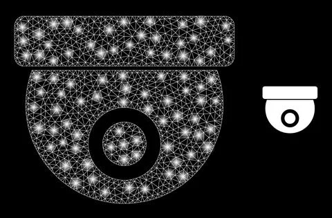Vector Mesh Web CCTV Camera with Light Wire Frame Dots Stock Illustration