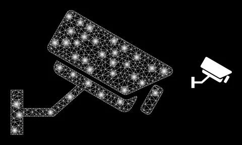 Vector Mesh Web CCTV Camera with Bright Constellation Stars Stock Illustration
