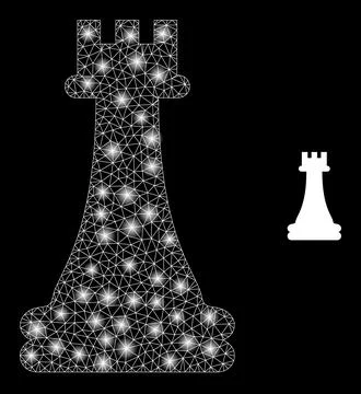 Vector Mesh Web Chess King with Light Constellation Flashes Stock Illustration