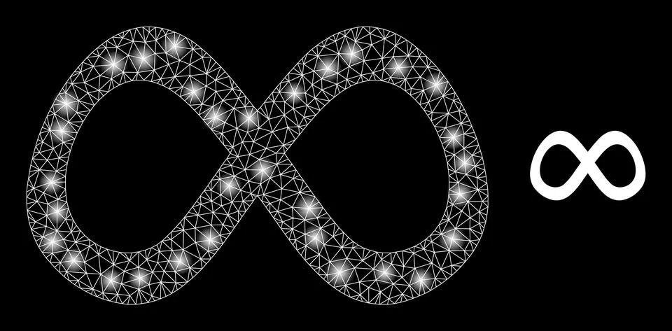 Vector Mesh Web Curve Infinity with Bright Network Flares Stock Illustration