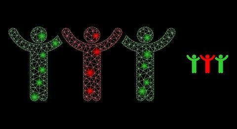 Vector Mesh Web Dancing People with Glowing Network Flashes Illustrazione stock