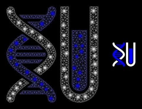 Vector Mesh Web DNA Testtube with Illumitated Wire Frame Dots 스톡 일러스트