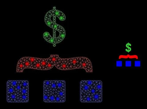 Vector Mesh Web Dollar Aggregation with Magic Wire Frame Flashes Illustrazione stock