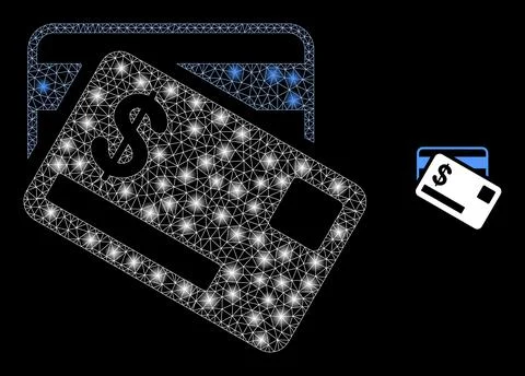 Vector Mesh Web Dollar Bank Cards with Glitter Network Flashes イラスト素材