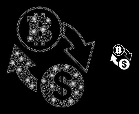 Vector Mesh Web Dollar Bitcoin Exchange with Shiny Constellation Stars 스톡 일러스트