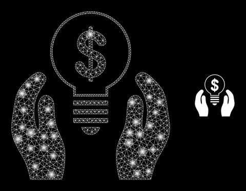 Vector Mesh Web Dollar Bulb Care Hands with Illumitated Constellation Flashes Illustrazione stock