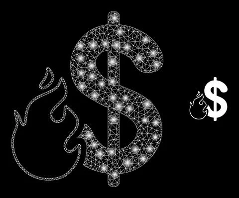 Vector Mesh Web Dollar Fire with Illumitated Network Spots Stock Illustration