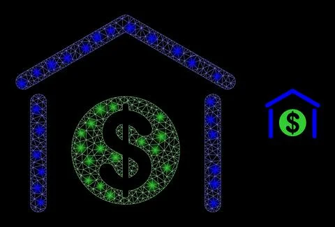 Vector Mesh Web Dollar Garage Bank with Glitter Wire Frame Spots Stockillustratie