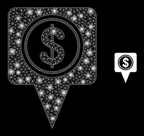 Vector Mesh Web Dollar Map Marker with Glare Wire Frame Flashes Stock Illustration