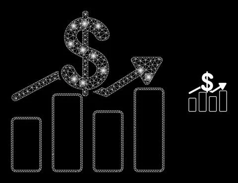 Vector Mesh Web Dollar Trends with Magic Wire Frame Flashes Illustrazione stock