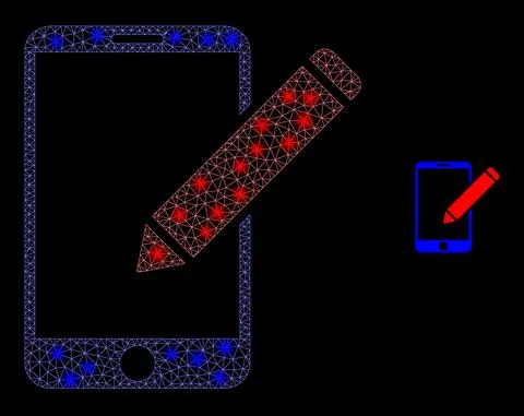 Vector Mesh Web Edit Phone Records with Glowing Wire Frame Flares Stock Illustration