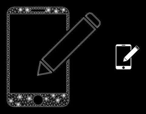 Vector Mesh Web Edit Phone Records with Bright Network Flashes Stock Illustration