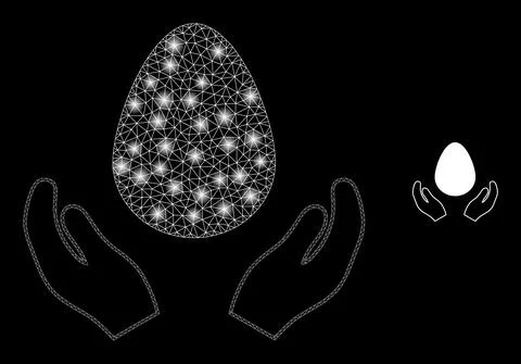Vector Mesh Web Egg Care Hands with Magic Wire Frame Dots 스톡 일러스트