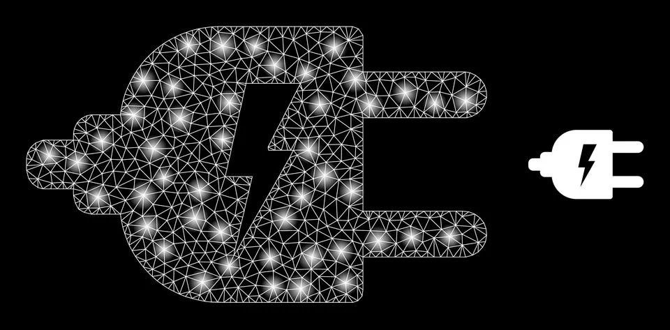 Vector Mesh Web Electric Source with Glitter Wire Frame Flashes 库存插图